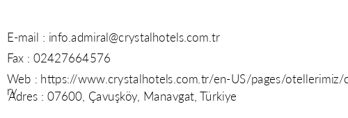 Crystal Admiral Resort Suites & Spa telefon numaralar, faks, e-mail, posta adresi ve iletiim bilgileri